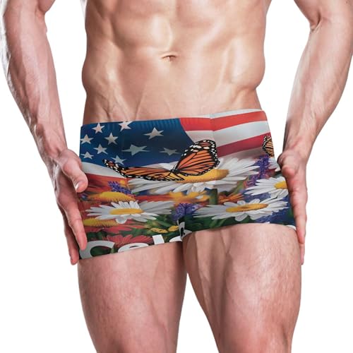 July 4th American Flag Flowers Daisy Flower Mens Swim Trunk Swimwear Swim Brief Square Leg Board Short S S04073242