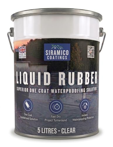 Siramico Coatings Liquid Rubber Roof Coating | 5 Litres | Instant Leak Seal Technology I Quick Drying One Coat Waterproofing Sealant | Black Grey & Clear (Clear 5 Liters)