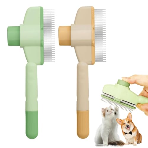 Voarge 2 pettini autopulenti per pulci, spazzola per animali domestici, spazzola per cani e animali domestici, spazzola per capelli lunghi e corti