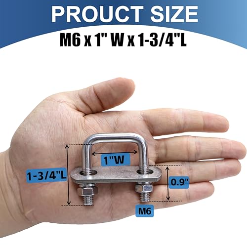 Image of 16 Pcs M6 Square U Bolts 1 Inch Wide, 1 /4 inch x 1 inchW x 1-3 /4 inchL | 304 Stainless U Bolt Heavy Duty with Nuts,Bolt Plate and Washers,Square U Bolts 1 inch Wide,Metric bolts