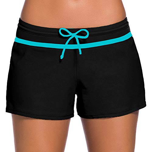 Womens Tankini Boyshorts Beach Bottom Swimsuit Side Split Waistband Swim Shorts with Panty Liner Boardshorts Built in Briefs