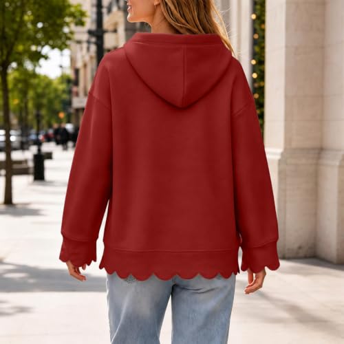 Hooded Sweatshirts for Women Cotton Scalloped Hem Oversized Pullover Tops - image 3