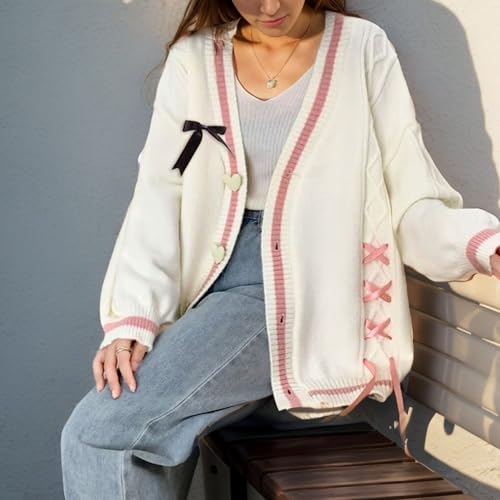 Image of Chevara Women's Cute Sweet Cardigan Sweater Kawaii School Uniform Button Long Sleeve V-Neck Knitted Outerwear