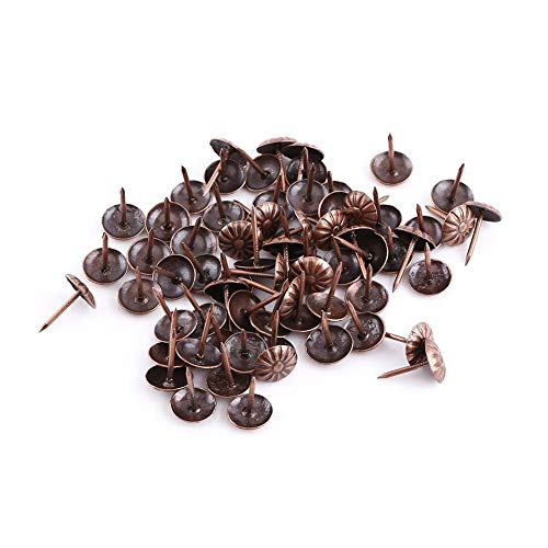 100Pcs Upholstery Nails Antique Brass Finish Upholster Nails Pins Furniture Tacks for Upholstered Furniture Cork Board or DIY Projects(16 * 15mm-flower) - Image 4