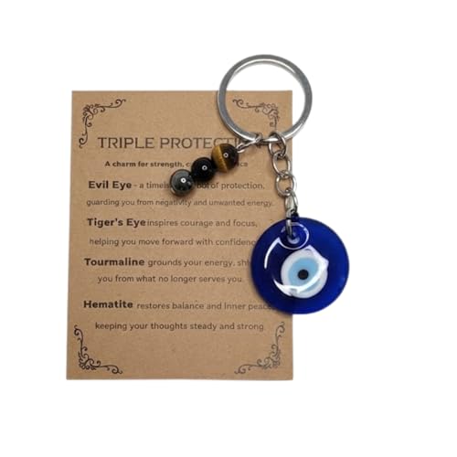DRESSOLE Protection Evil Eye Keychain Handmade Healing Crystal Charms for Bag Keys or Car Spiritual Gift for Women & Men (DRS03-Keychain-Evil Eye)