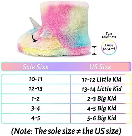 Dream Bridge Kids Plush Slippers with Warm Plush Fleece Indoor Outdoor Slip-on Booties Fluffy Boots Colourful Unicorn for Girls