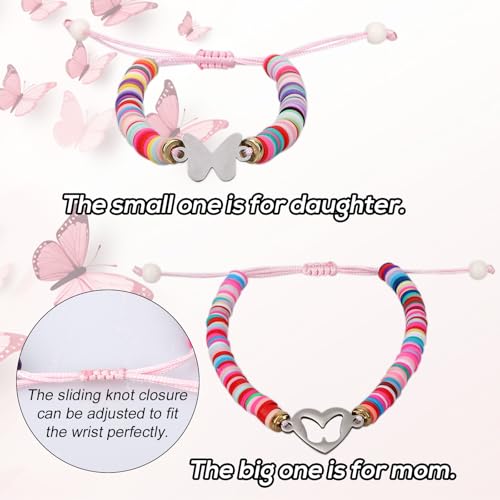 Image of Mikovivi 2pcs Colorful Butterfly Bracelets, Mommy Mom Mother and Me Matching Heart Adjustable Magic Butterfly Outfit for Back to School Girls Daughter Birthday Gift Ideas