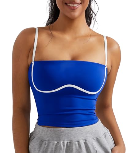 Image of OMKAGI Womens Workout Tank Tops Adjustable Strap Longline Sports Bra Padded Sleeveless Top
