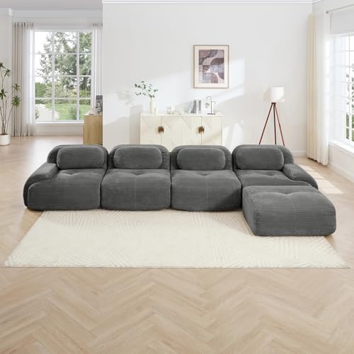 Image of Corduroy Modular Sectional Sofa, Oversized Cloud Couches for Living Room