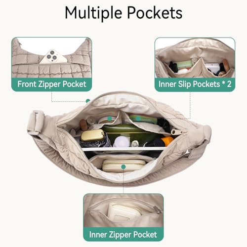 Image of Puffer Crossbody Hobo Bag for Women Nylon Quilted Purse Lightweight Shoulder Handbag with Adjustable Strap