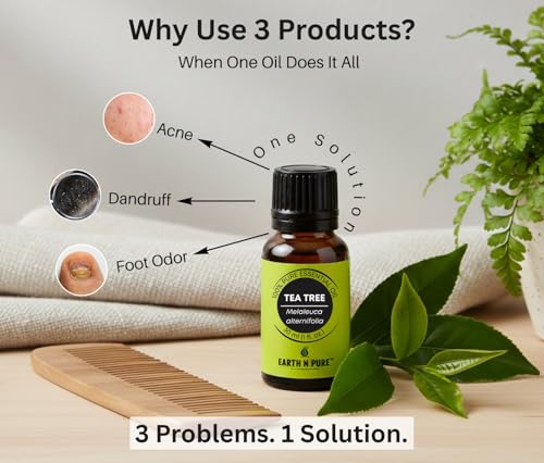 Image of Earth N Pure Tea Tree Essential Oil for Acne, Skin and Scalp Care - 100% Pure Natural Tea Tree Oil for Face, Hair & Aromatherapy - Steam Distilled - 15ml Pack Of 2