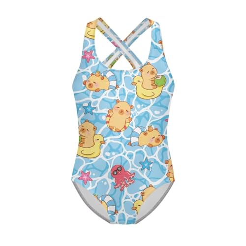 Image of One Piece Swimsuit for Girls Kids Quick Dry Bathing Suit with Crossback Strap Summer Beach Swimwear Size 5T-14