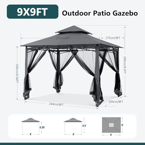 MASTERCANOPY Outdoor Garden Gazebo for Patios with Stable Steel Frame and Netting Walls (9x9,Dark Gray) - Thumbnail 2