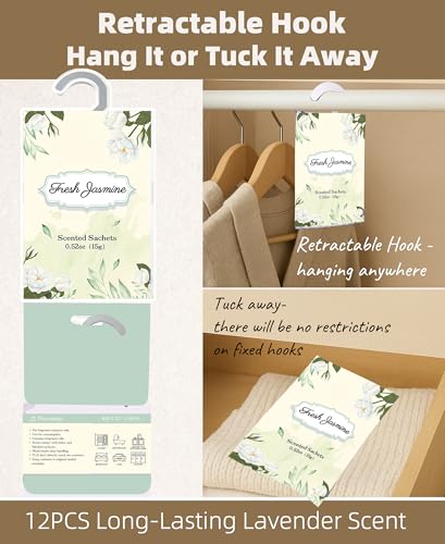 Image of 12 Packs Jasmine Closet Air Freshener Sachets| Retractable Hook