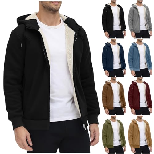 ABABC Hoodies for Men Zip Up Long Sleeve Fleece Lining Jackets Causal Warm Hooded Winter Jackets Outfits with Pockets