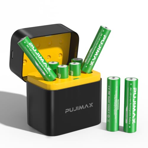 8 Pack Rechargeable AA Batteries Lithium with Charger, 1.5V 3400mWh Double A Batteries with Charging Storage Box, Long Lasting AA Li-ion Battery for Camera Flashlight, UP to 2000 Cycle Times