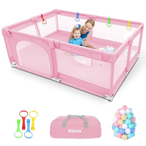 Baby Playpen with Padded Frame & Mesh Walls Play Pen with Balls Pull Rings Playpen for Babies and Toddlers Ideal for Indoor & Outdoor Unisex (150x180cm) Baby Play Pen