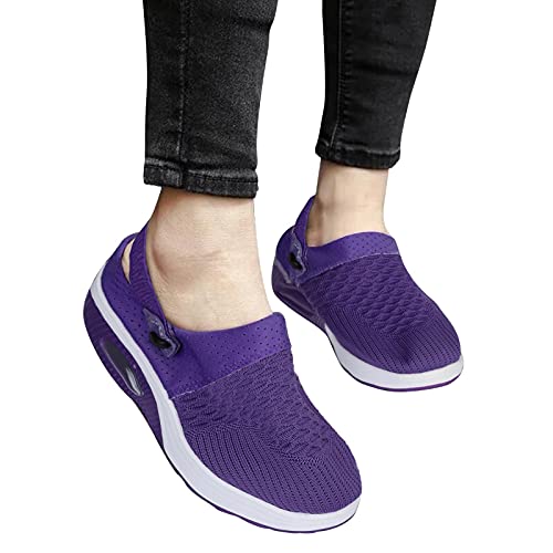 Wsvvmqy Womens Tennis Shoes For Standing Non Slip Tennis Shoes Women Women's Athletic Tennis Shoes Lightweight Mesh Air Cushion Running Sneakers Outdoor Womens Shoes Sandals Dressy Purple #TOP2