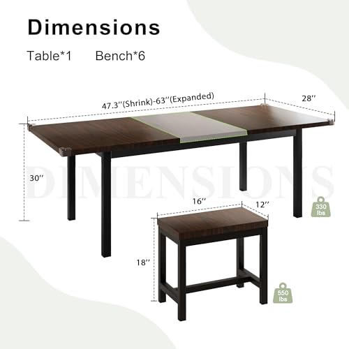 Feonase-7-Piece-Kitchen-Table-Set-with-6-Stools-63-Large-Extendable-Dining-Table-Set-for-4-8-Mid-Century-Modern-Dining-Room-Table-with-Metal-Base-Farmhouse-Table-Space-Saving-Espresso Feonase 7 Piece Kitchen Table Set with 6 Stools 63 Large Extendable Dining Table Set for 4 8 Mid Century Modern Dining Room Table with Metal Base Farmhouse Table Space Saving Espresso