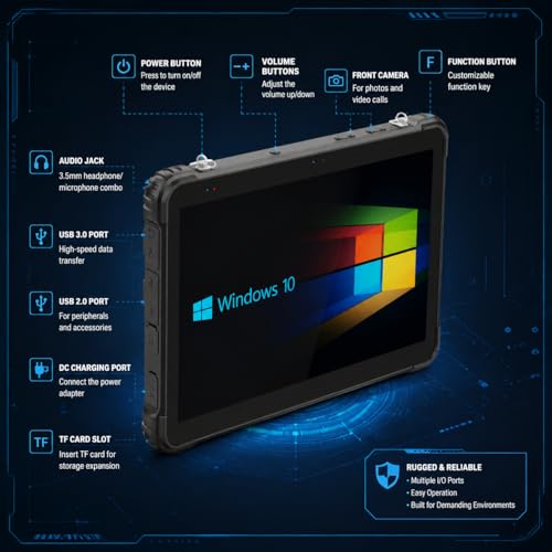 Image of Yeyoo 12.6 inch Rugged Tablet Win 11 Pro, IP67 Waterproof Dustproof Industrial Tablet PC, Intel N100 16GB+128GB , High-Precision GPS, WiFi+BT, 8000mAh Battery (12.6 inch /1255U /16+128 /4G /GPS /2D /5600mha)