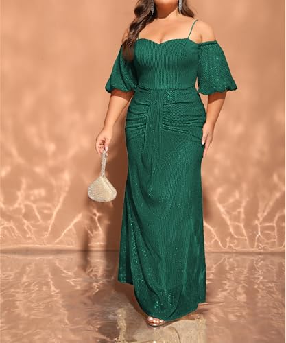 Image of Women's Plus Size Off The Shoulder Puff Sleeve Dress Sequin Formal Maxi Evening Cocktail Party Gowns