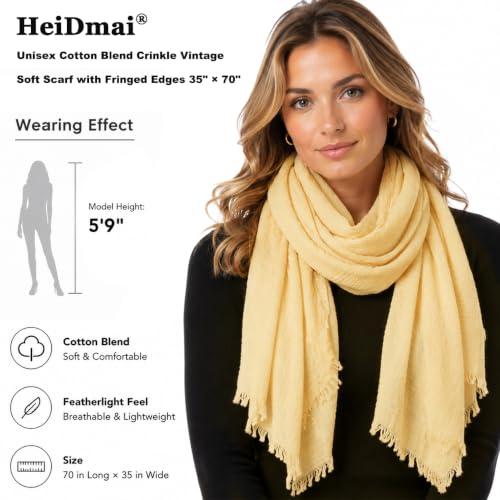 Image of Lightweight Cotton Blend Scarf for Women Men | Large,Breathable,Thin,Soft,Crinkle Scarf,Hijab Head Wrap,NeckScarf,Everyday,Travel Scarf,Summer Dress Scarves Holiday Gift