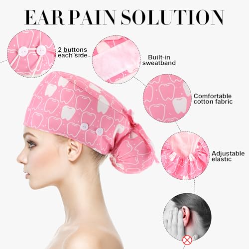 Image of Unittype 4 Pcs Nurse Caps for Women Nursing Working Caps with Button and Sweatband Adjustable Elastic Scrub Hats for Dentist