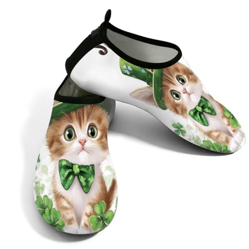 Zapatos acuáticos de playa para mujeres y hombres, de secado rápido, transpirables, antideslizantes, para piscina, surf, día de San Patricio, hojas de trébol de gato, verde blanco, 42.5/43 EU