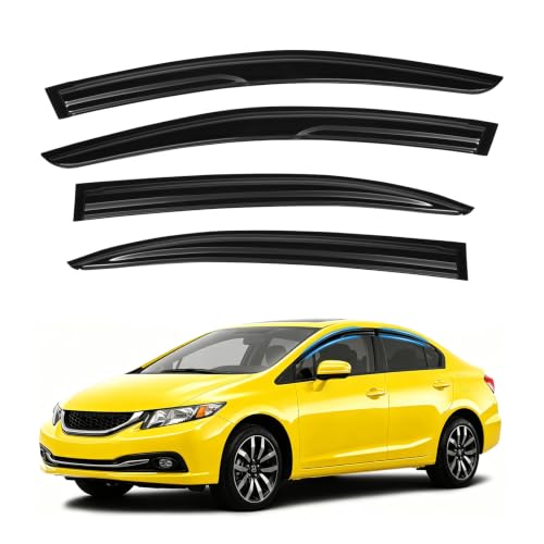 Image of Civic Rain Guard - Window Visors for Honda Civic Sedan 2012-2015, Out-Channel Side Window Rain Guards for Civic Accessories, 4PCS, Black, Car Accessories