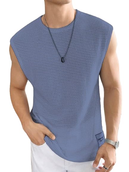 Image of NETCLICK Mens Waffle Tank Tops Sleeveless Round Neck Polycotton Vest, Sando & T-Shirt for Gym, Running and Outdoor