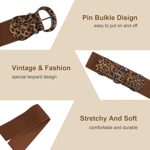 Women Leopard Stretchy Belt Vintage Dress Elastic Waist Belt Leather Buckle Wide Waist Waistband Dress Decoration2