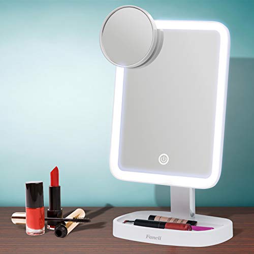 Fancii Led Makeup Vanity Mirror With 3 Light Setting And 15X Magnifying Mirror - Choose Between Soft Warm, Natural Daylight, Or Neutral White Lights - Dimmable Countertop Cosmetic Mirror - Aura #TOP6