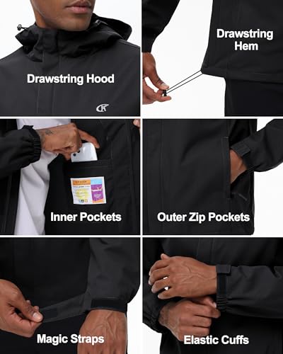 Image of YuKaiChen Mens Rain Jacket Waterproof Hooded Windbreaker Jacket Lightweight Outdoor Hiking Shell Coat