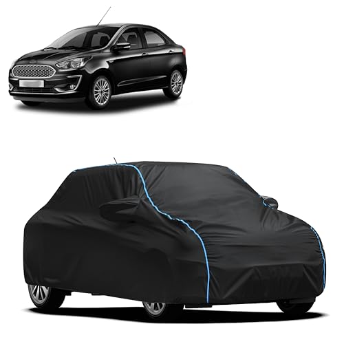 MWISS All-Weather Resistant Car Cover Compatible with Ford Figo Aspire | Mirror & Antenna Pockets | Elastic Bottom Hem & Adjustable Buckle Strap | 100% Dustproof & UV Protection