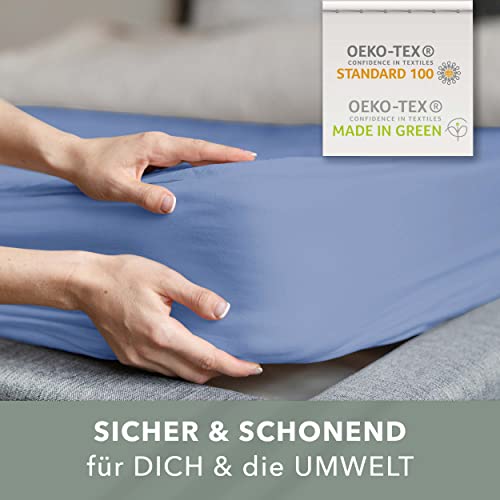 STUDIO Spannbettlaken 90x200cm - 100x200cm, Made in Green, 100% Baumwolle, Made in EU, Markenqualität, Bettlaken 90x200 - 100x200 - Mittelblau - Image 3