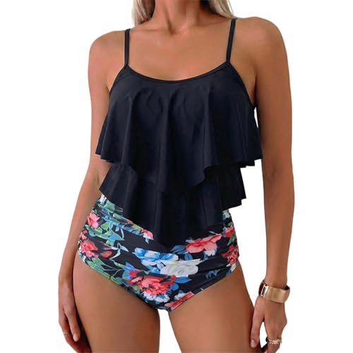 Bañadores,Tankini De Dos Piezas Elegante Y Push-Up para Mujer,Baño Fluido De Cintura Alta para Verano,Baño Casual Acolchado con Top De Tankini Y Braguita Bañador Mujer Reductor Barriga(Rot,L)