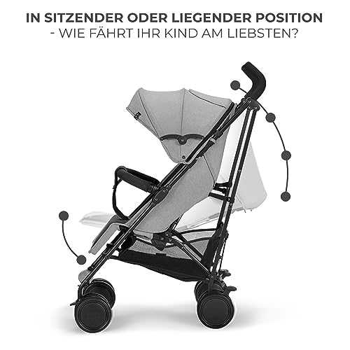 Kinderkraft Kinderwagen SIESTA, Leichte Reise Buggy, Verstellbare Rückenlehne, Liegeposition, Kleine Maße nach Zusammenklappen, Vergrößerbares Verdeck, Für ältere Kinder, bis 22 kg, Grau