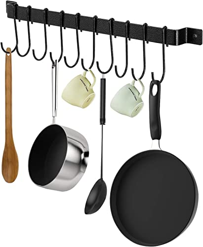 Image of Pan & Pot Lid Organizer Rack - Multifunctional Cookware for Cabinet, Pantry Chopping Board Holder, Space-Saving Kitchen Organizer, Black (L-17 x W-0.5 x H-1 Inches) 10 HOOK-rod