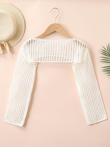 Floerns Girls Color Block Long Sleeve Drop Shoulder Crochet Crop Top Sweaters2