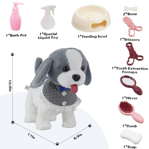 Arkyomi Hund Spielzeug Kinder,laufender Hund mit Leine der läuft und bellt,Haustiere roboterhund interaktives Spielzeug,Ferngesteuerter spielhund mit Schwanzwedeln und sprechender grau