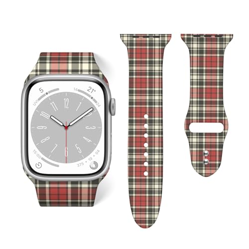 Sport Band Compatible with Apple Watch Band,Classic Red Plaid Tartan Pattern Soft Silicone Replacement Strap Compatible for iWatch Watch Series Men Women Sport Band Compatible with Apple Watch Band,Classic Red Plaid Tartan Pattern Soft Silicone Replacement Strap Compatible for iWatch Watch Series Men Women