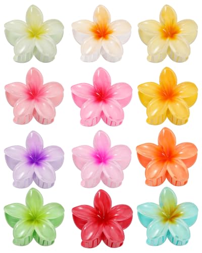 12 PCS Flower Hair Claw Clips for Women - 3 Inch Hawaiian Floral Hair Clips