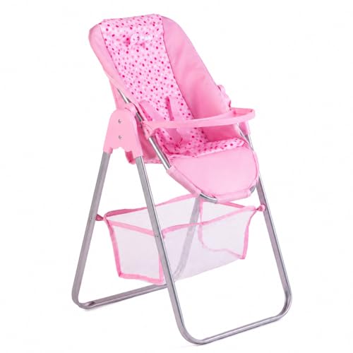 Image of Ivy and Lily Dolls High Chair with Spot Print, Pink, Fits Doll up to 45cm, 40x33x67cm