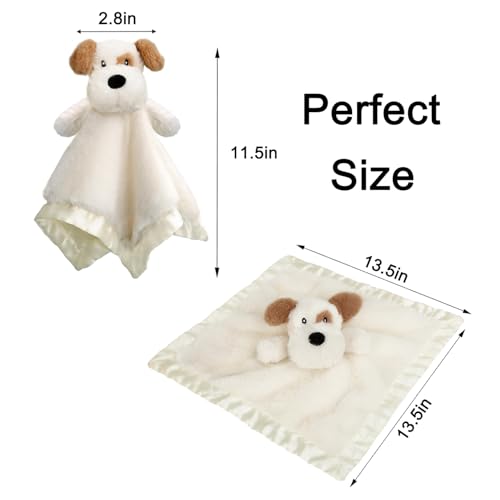 Image of Dog Security Blanket Soft Lovey Baby Stuffed Animal with Satin Backing for Toddler Infant Newborn Boys and Girls, Lovely Unisex Puppy Snuggle Toy, Brown 16 Inch
