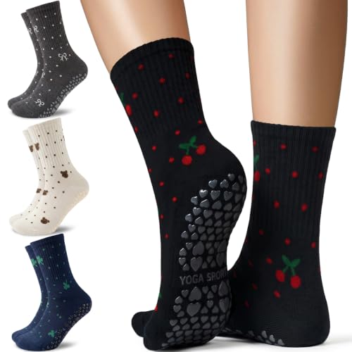Image of yeuG Pilates Grip Socks for Women Yoga Slouch Socks with Grip for Barre Knee High Boot Socks Long Scrunch Slipper Socks