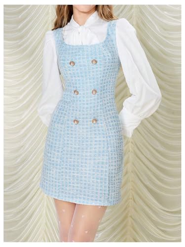 Image of Floerns Women's Plaid Tweed Dress Sleeveless Square Neck Elegant Work Mini Dress