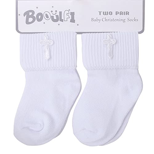 Booulfi Baby Boy Baptism Christening Socks 2 Pairs White Newborn Sock With Cross Embroidery Dedication Gifts For Toddler Infant, 0-6 Months #TOP2