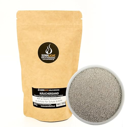 SONNLICHT Räuchersand 400 g fein – duftfreier Feuersand für Räucherschale, Räucherkohle & Räuchersieb – Hitzeschutz & Reinigung für Harze, Räucherwerk & Stäbchen – inkl. 10× Three Kings 33 mm Kohle