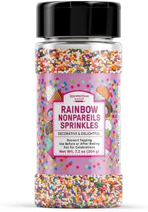 Unpretentious Rainbow Nonpareils Sprinkles (1 Cup), Perfect for Festivities, Multi-Use Shaker Bottle, Dessert Decorating