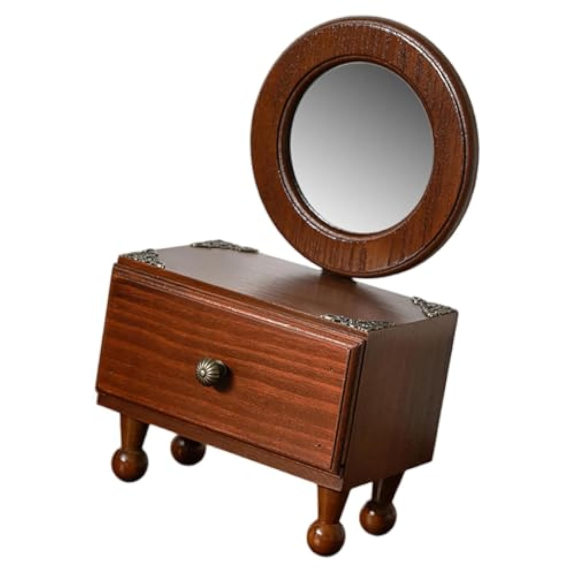 Round Retro Tabletop Mirror for Makeup, Small Desk Mirror